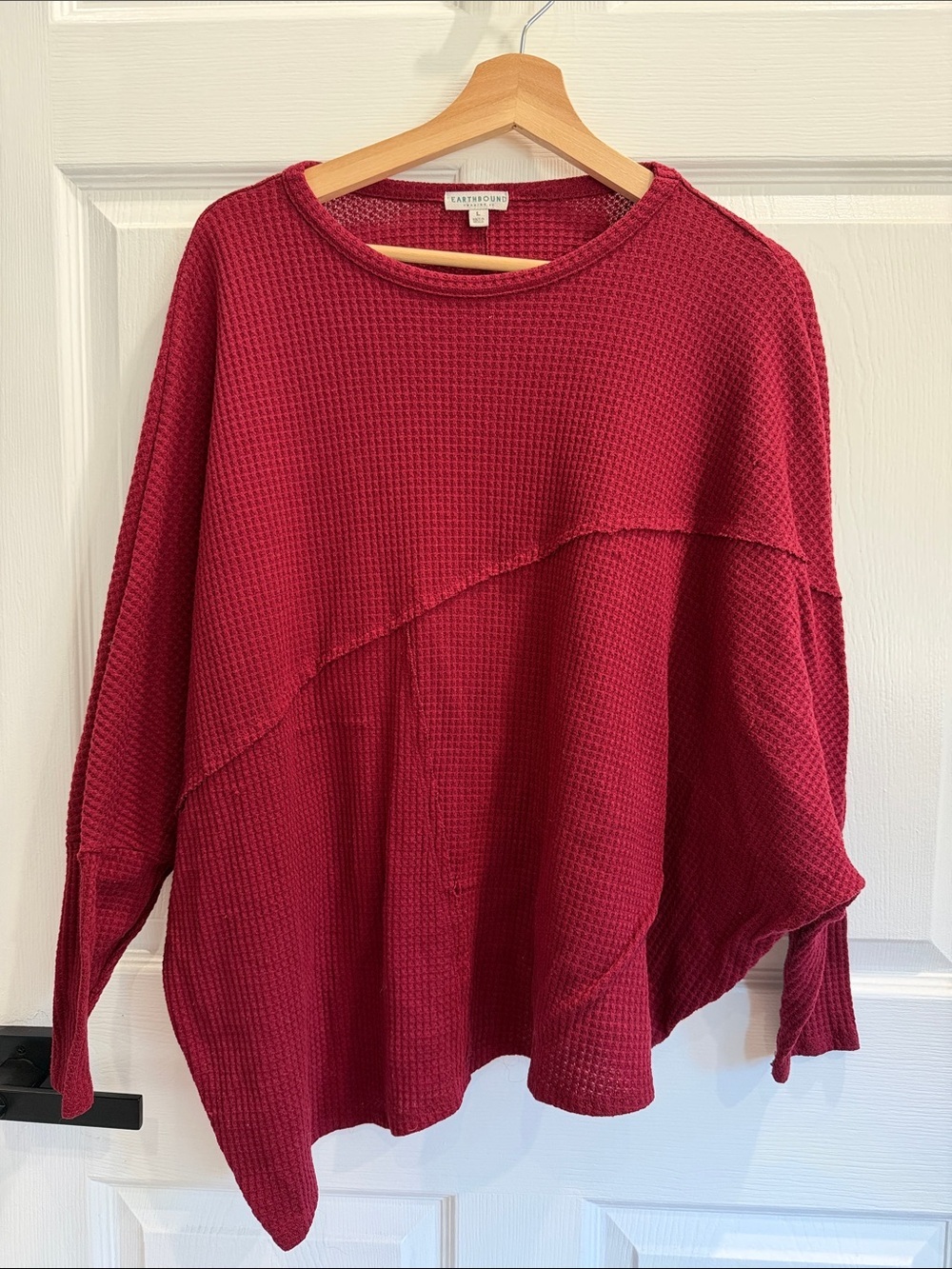 EARTHBOUND Wine Red Waffle-Knit Long Sleeve Top